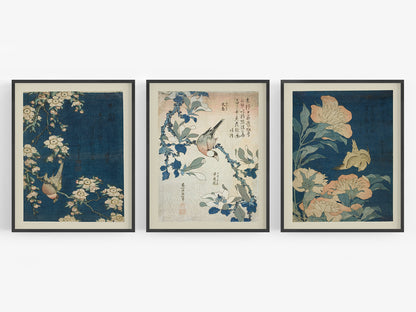 Japanese Woodblock Bird Art Prints - Set of Three