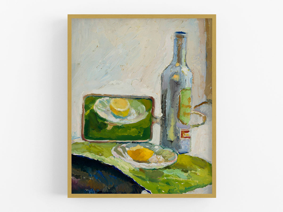 Fruit and Bottle Still Life Painting - Reproduction Art Print