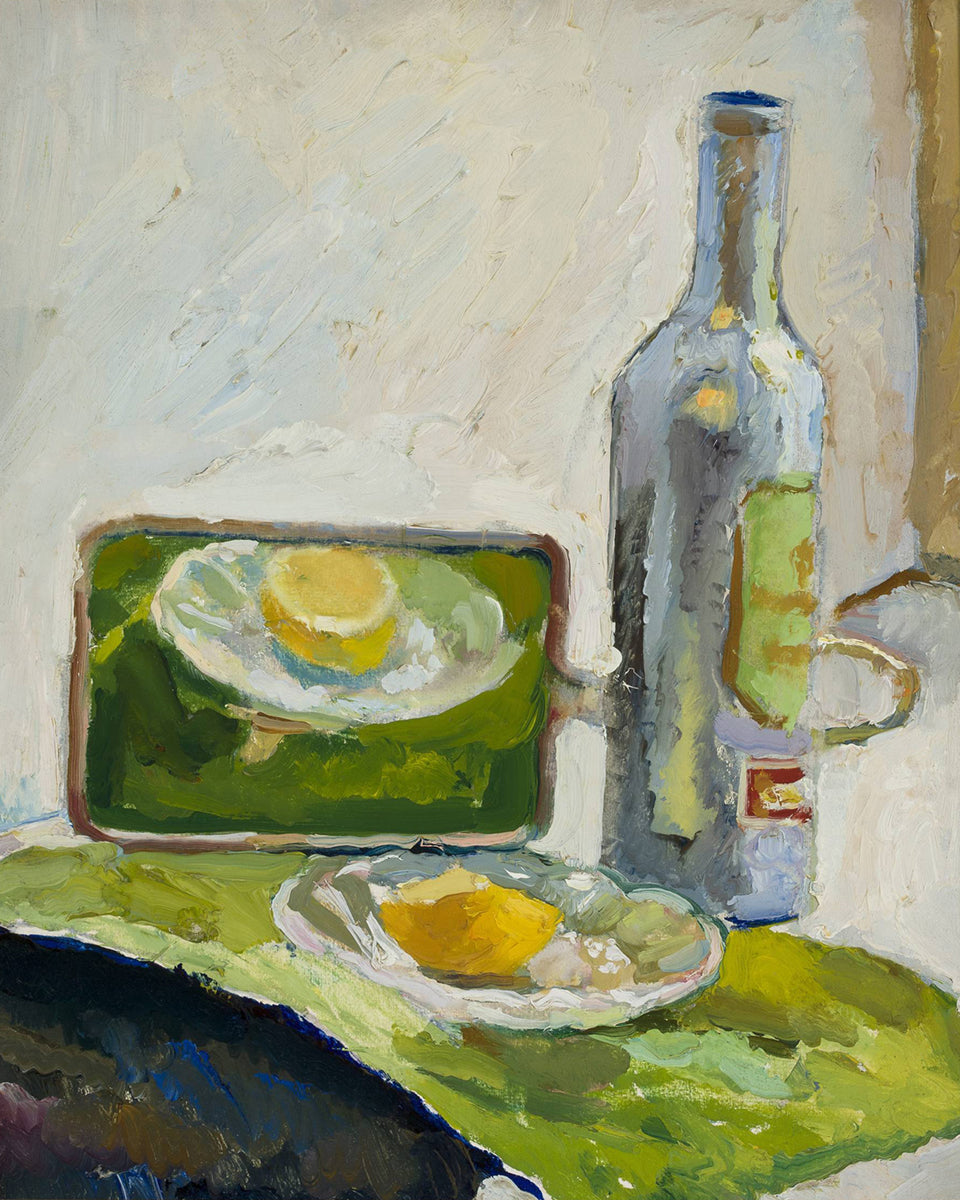 Fruit and Bottle Still Life Painting - Reproduction Art Print