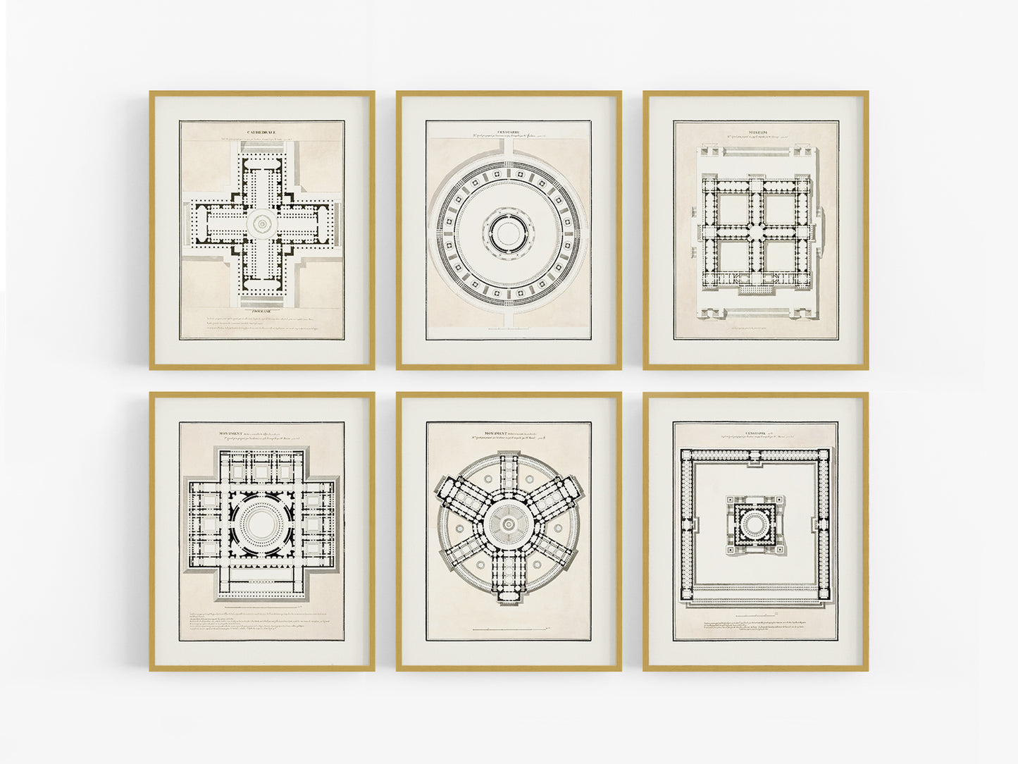 French Architectural Plan Art Prints - Set of Six