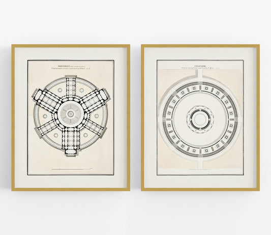 French Architectural Plan Art Prints - Set of Two