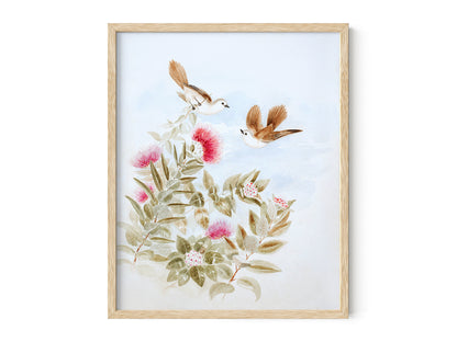 New Zealand Whitehead Birds: Storybook Baby Nursery Botanical Art Print
