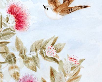 New Zealand Whitehead Birds: Storybook Baby Nursery Botanical Art Print