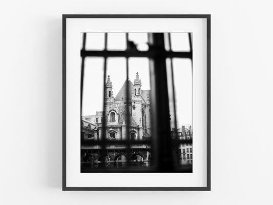 Palace of Versailles Window View, Paris, B&W Photo Print