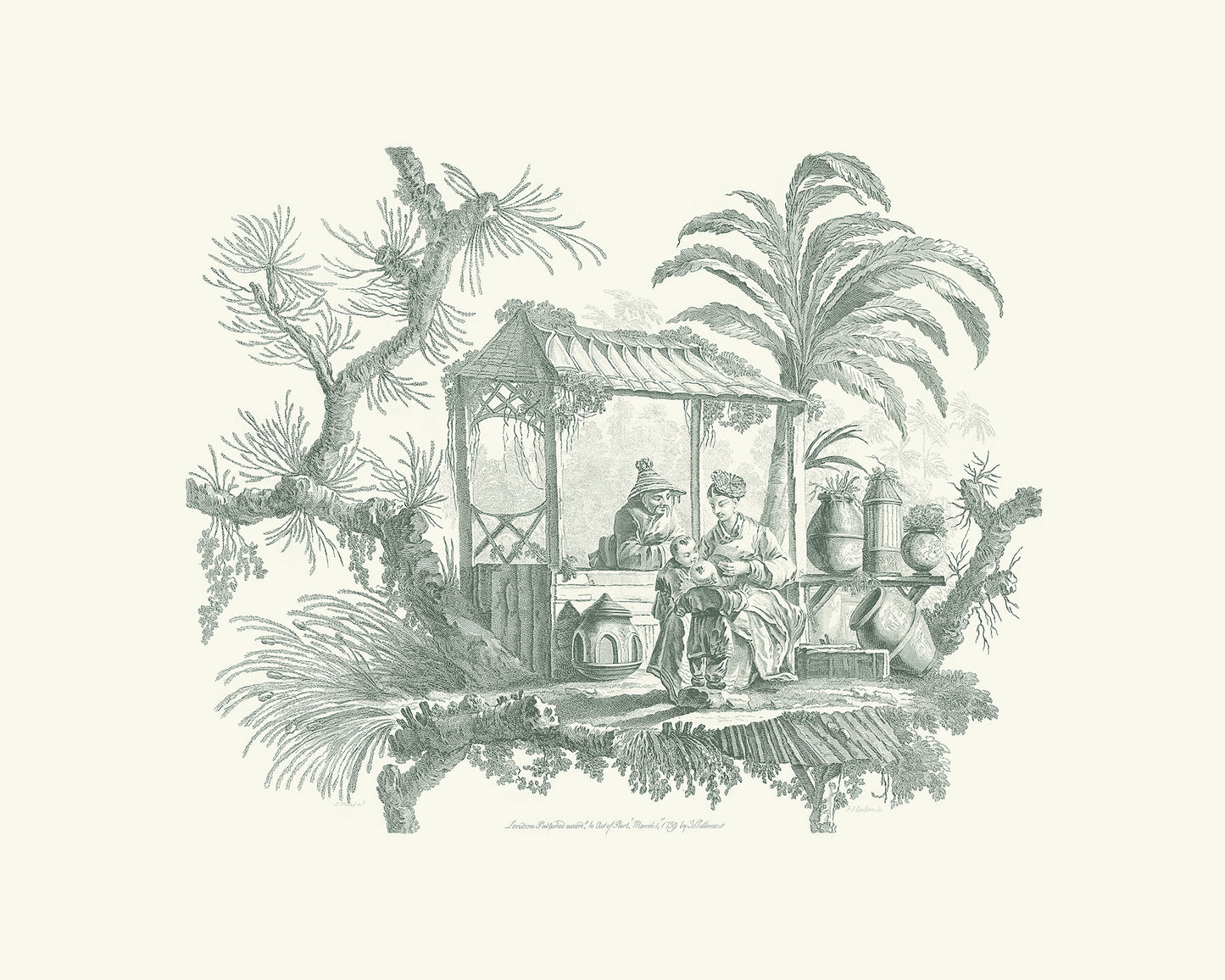 Chinoiserie Village Scene Art Prints - Set of Three