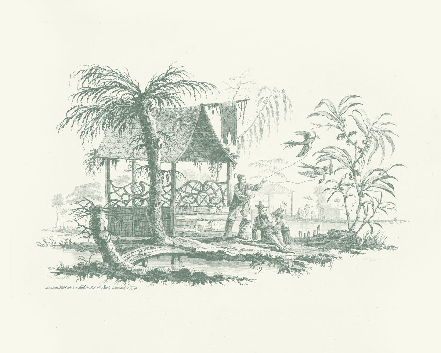 Chinoiserie Village Scene Art Prints - Set of Three