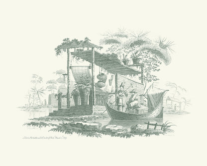 Chinoiserie Village Scene Art Prints - Set of Three