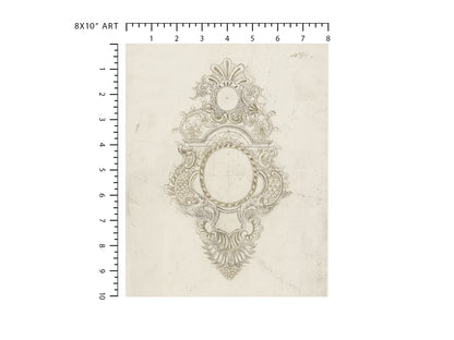French Medallion Architectural Drawing Art Prints - Set of Two