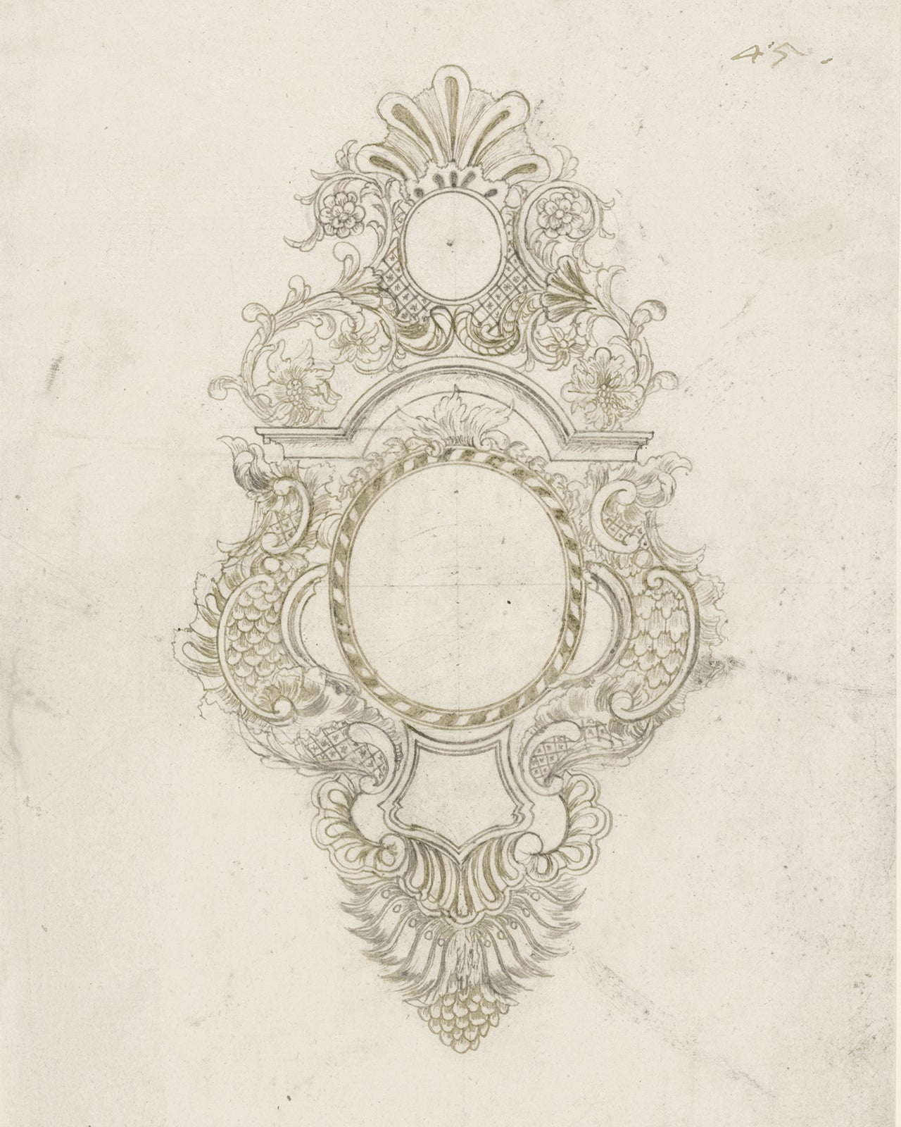 French Medallion Architectural Drawing Art Prints - Set of Two