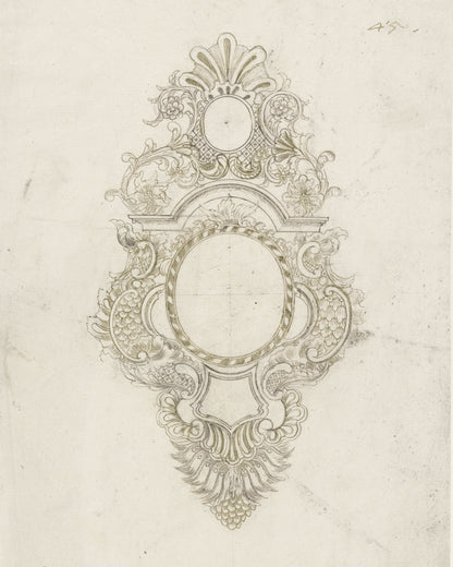 French Medallion Architectural Drawing Art Prints - Set of Two