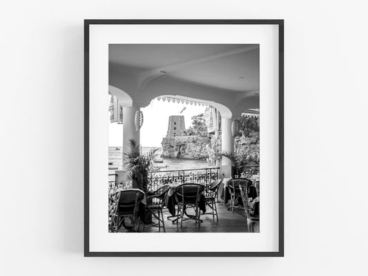 Positano Italy Cafe Scenic B&W Photo Print