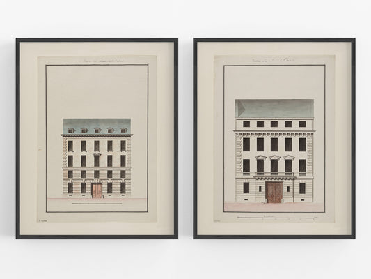 Paris Townhouse Elevation Drawing Art Prints - Set of Two