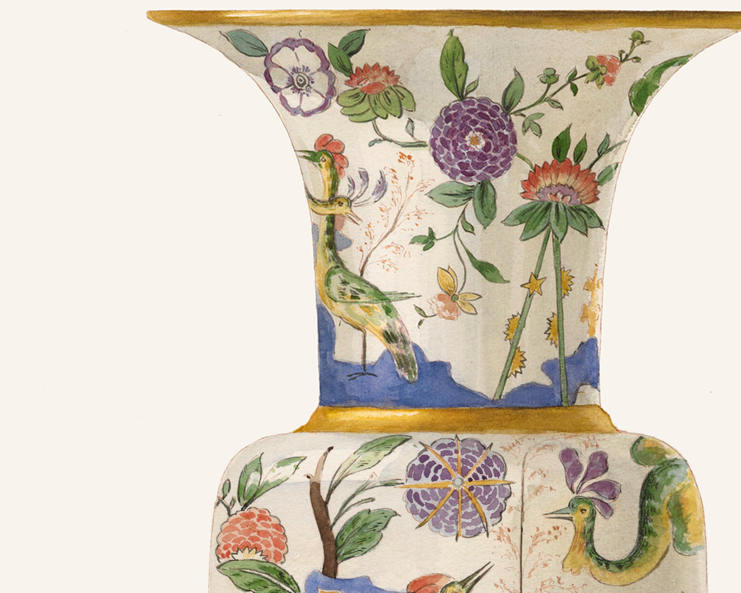 Colorful Asian Chinoiserie Vase Ginger Jar Art Prints - Set of Two
