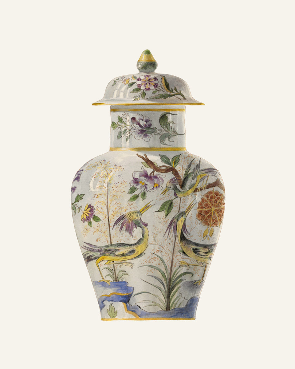 Colorful Asian Chinoiserie Vase Ginger Jar Art Prints - Set of Three