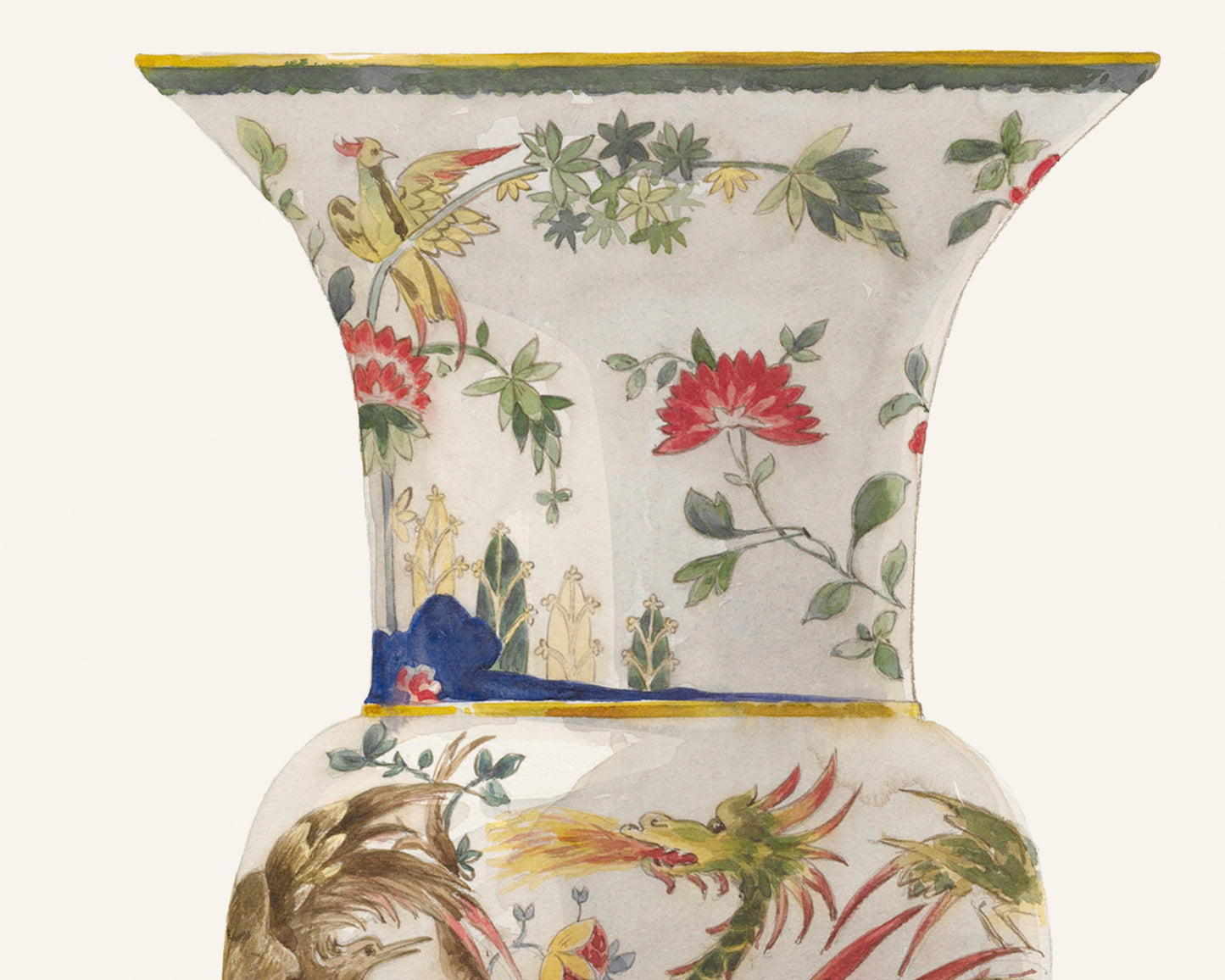 Colorful Asian Chinoiserie Vase Ginger Jar Art Prints - Set of Two