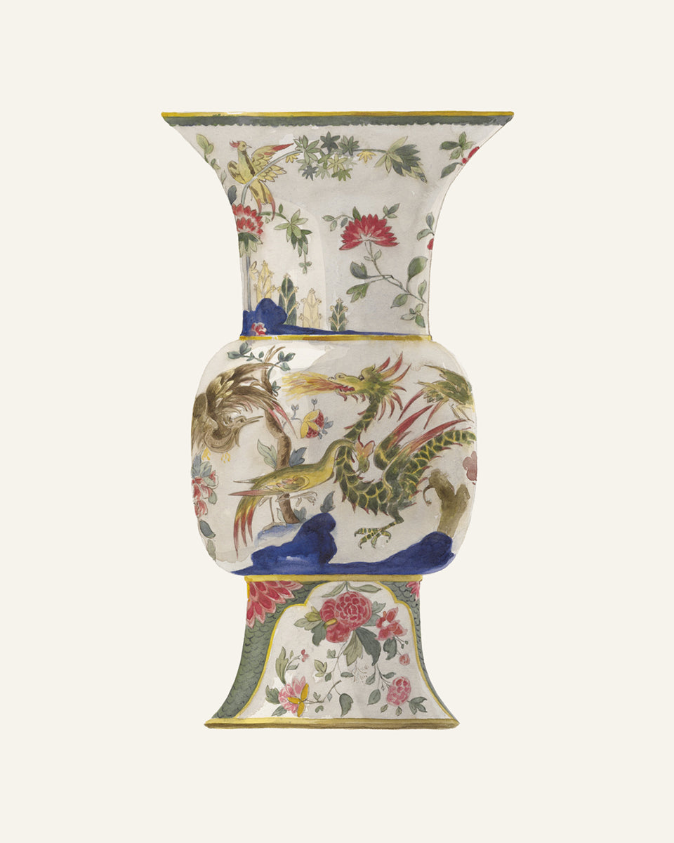 Colorful Asian Chinoiserie Vase Ginger Jar Art Prints - Set of Two