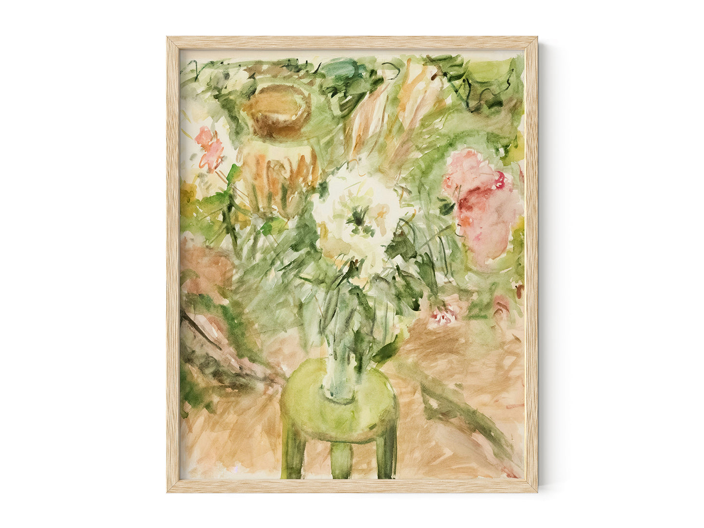 Abstract Flowers on a Green Stool Art Print