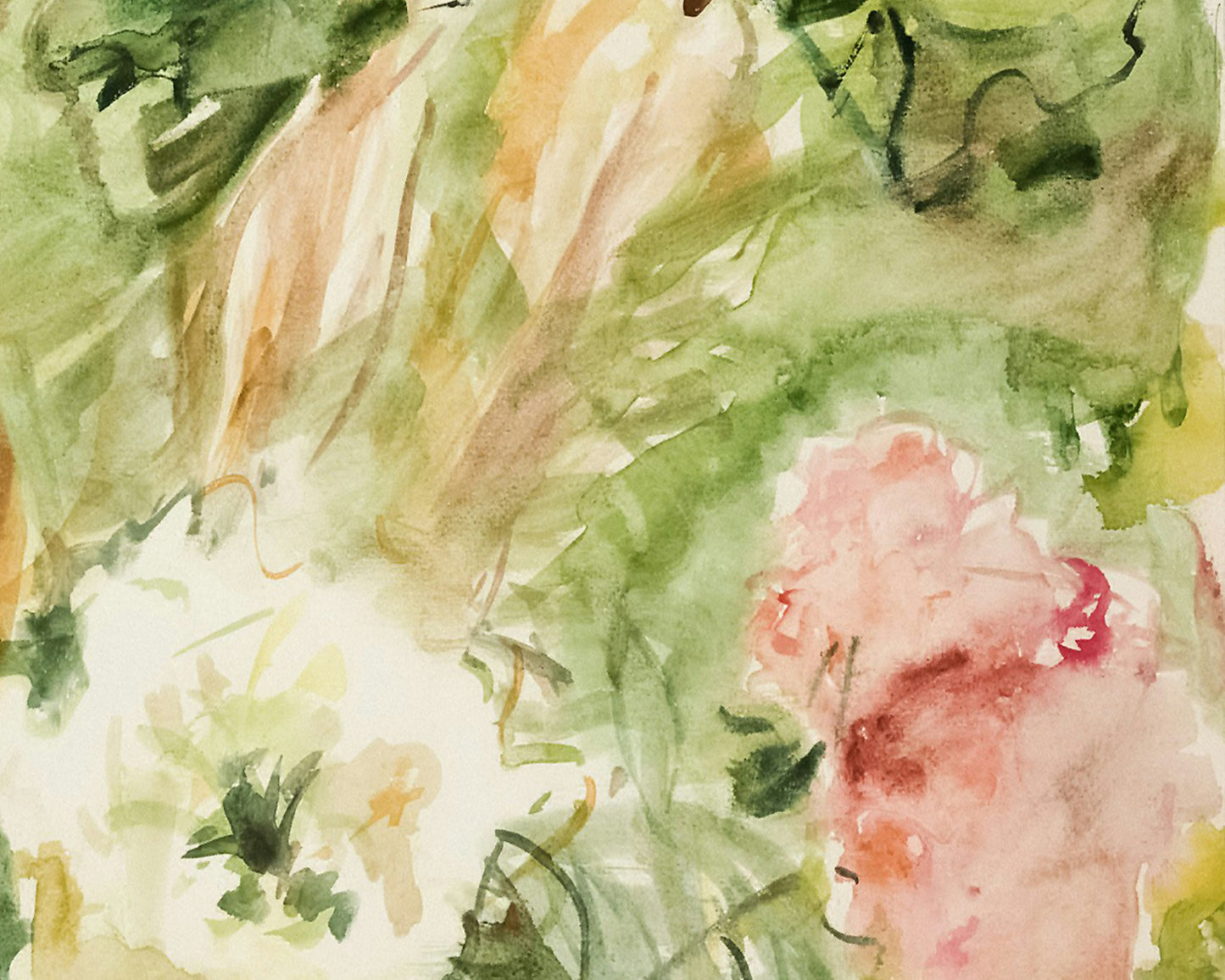 Abstract Flowers on a Green Stool Art Print
