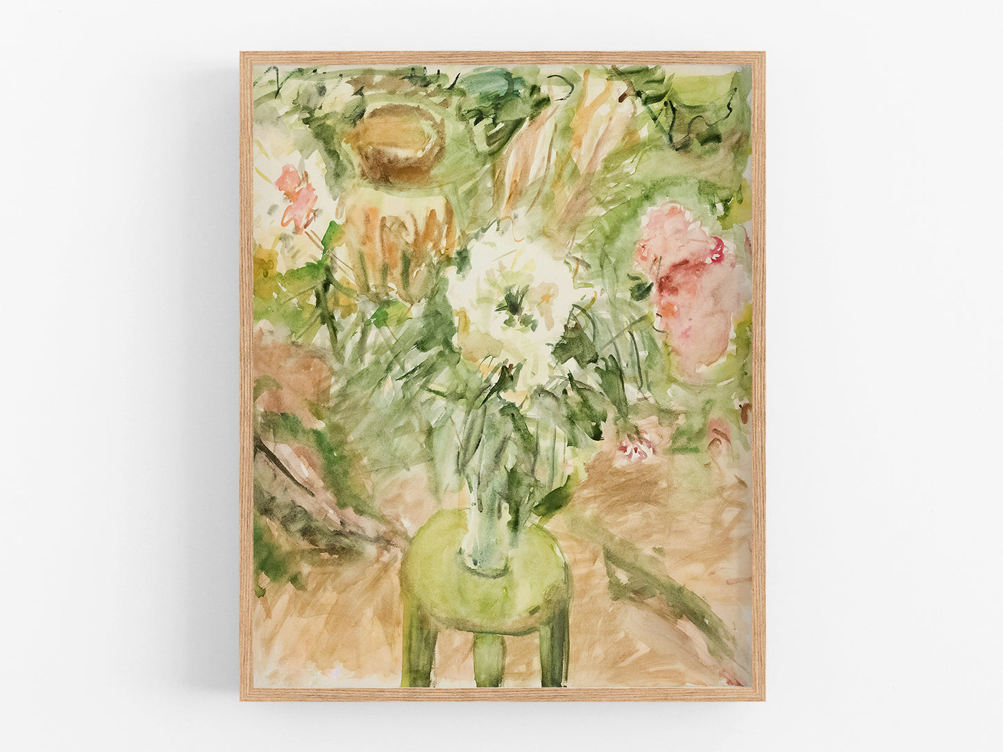 Abstract Flowers on a Green Stool Art Print
