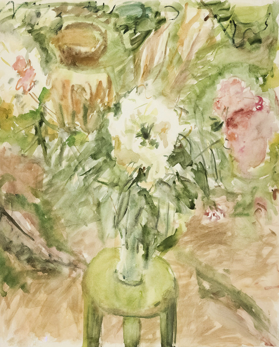 Abstract Flowers on a Green Stool Art Print