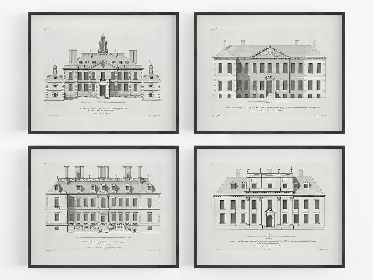London Townhouse Architectural Elevation Drawing Art Prints - Set of Four