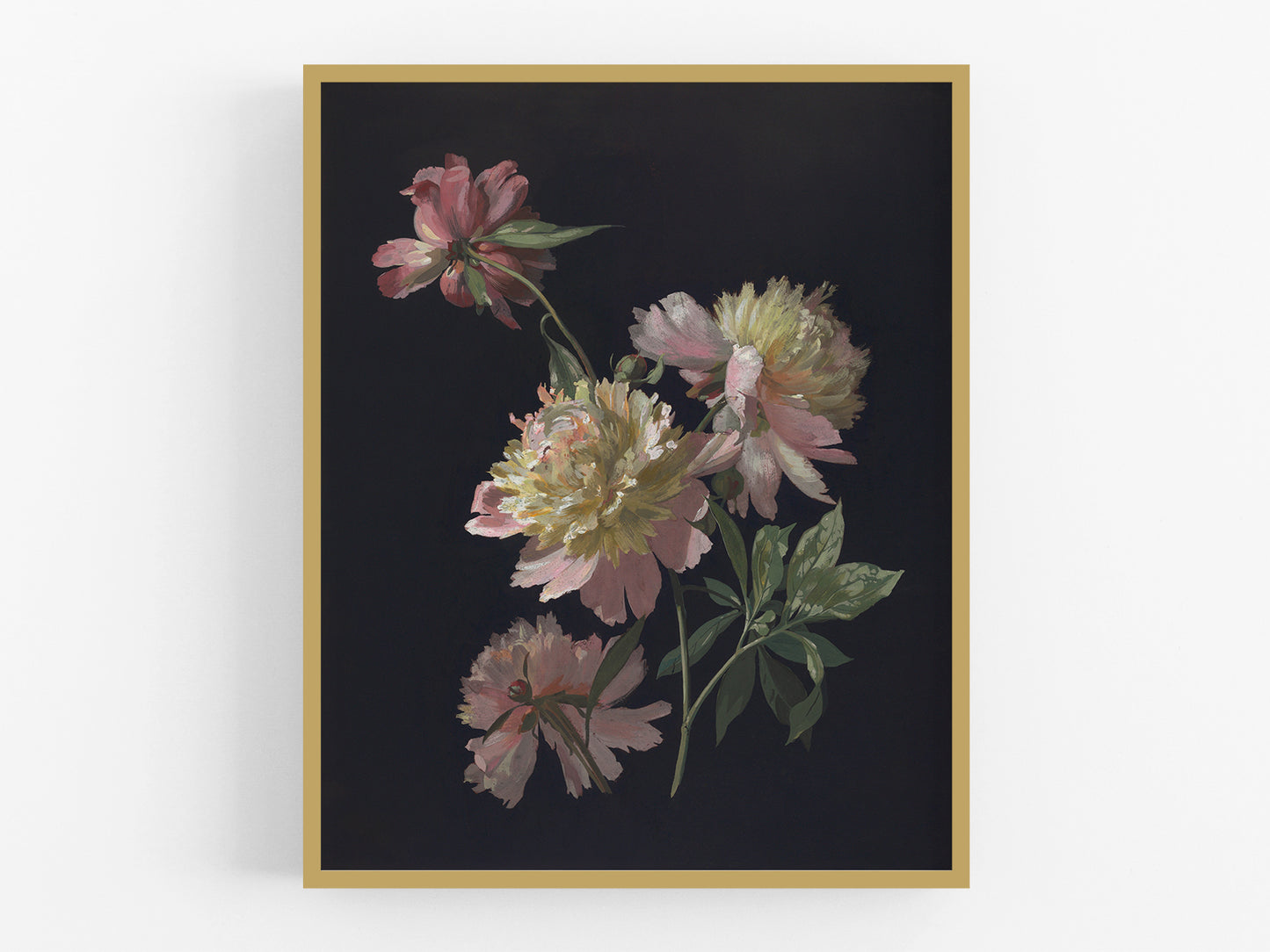 Pink and Black Peony Art Print