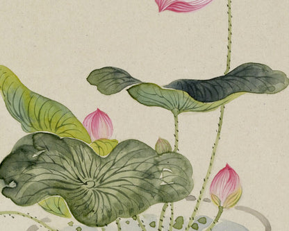 Japanese Lotus Flowers in Pots Art Prints - Set of Two