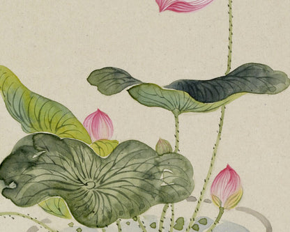 Japanese Lotus Flowers in Pots Art Prints - Set of Three